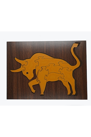 Çocuklar İçin Eğitici Ve Öğretici Ahşap Yapboz Puzzle Bul Tak Birleştirme Boğa Renkli Hayvanlar