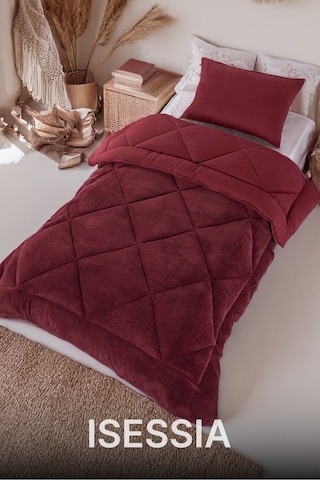 Lüks Wellsoft Çift Taraflı Yumuşak 4 Mevsim Konfor Yorgan Seti Yorgan Uyku Seti 155 X 215 Cm Bordo