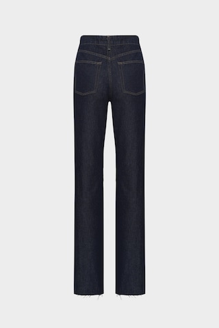 Açelyaokcu High Waist Straight Dark Blue Düz Paça Dikişsiz Jean Lacivert