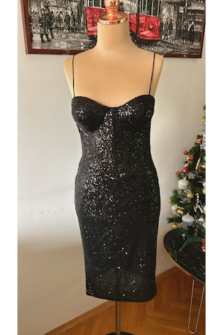 Chica Rosa Fashion Siyah Pullu Askılı Midi Elbise