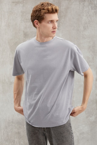 Grimelange Sterlıng Erkek Oversize Fit Yagmur Damlacıklı Görüntülü Özel Dokulu Gri T-shirt Gri