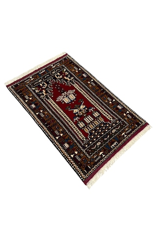 El Dokuma Sıfır Yahyalı Halısı Seccade 87x130 Kırmızı Kök Boya %100 Yün Namazlık