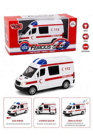 Famous Metal Model C112 Ambulans 15 Cm, Işıklı & Sesli