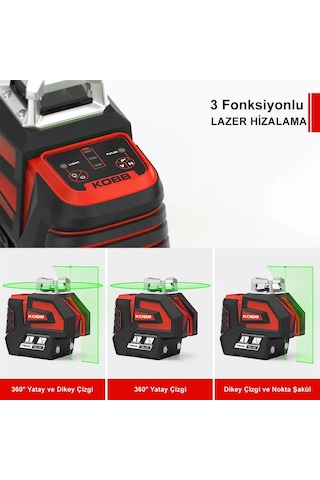 Kobb Kbl32gtp Profesyonel Li-ion Yatay 360 Ve Dikey Otomatik Hizalamalı Yeşil Nokta Şakül Ve Çapraz