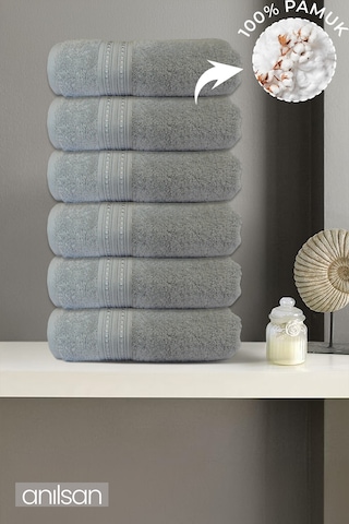 6'lı Boncuk Gri El Havlusu - 50x90 Cm, 225 Gr, %100 Pamuk, Spa Ve Otel Havlusu, Günlük Kullanıma Uygun Gri