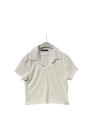 Tkm01 Yaka Detaylı Kısa Kollu Panyolonlu Takım Beyaz