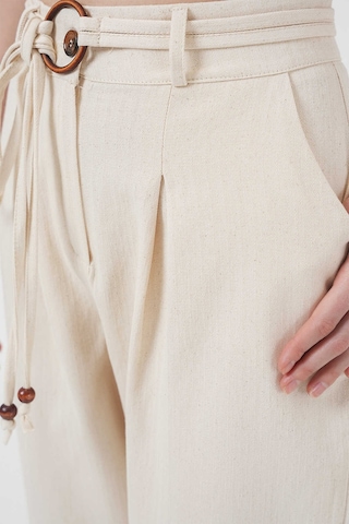 Gabria Kemerli Duble Paça Keten Pantolon Krem