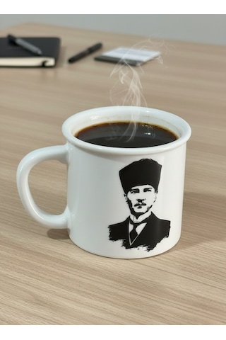 Porselen Kupa Atatürk Desenli 250 Cc Beyaz