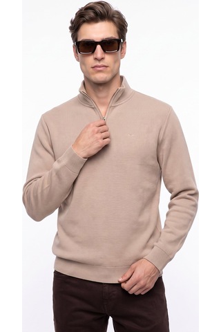 Mustang Bej Erkek Fermuarlı Basic Nakışlı Sweatshirt M6wm-swt1591