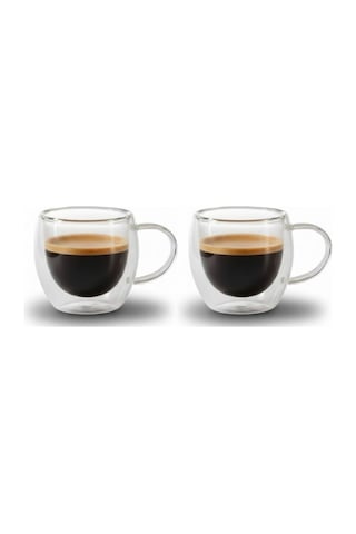 Reoona 2'li Türk Kahvesi Bardağı Kuplu Espresso Bardağı Çift Cidarlı 80 Ml Şeffaf