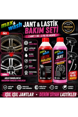 Max&wash Jant & Lastik Bakım Seti 2x1 Kg Jant Temizleyici + Lastik Parlatıcı + 2 Adet Fısfıs Hediyeli Profesyonel Araç Bakım Seti