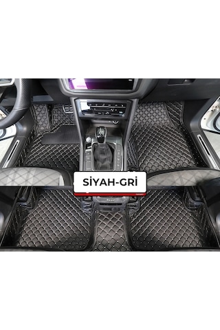Peugeot Pejo Rıfter 2019-2026 Siyah Üzeri Gri Dikiş 8d Diamond Araca Özel Deri Oto Paspas