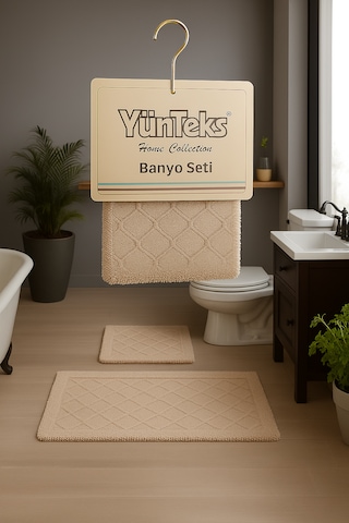 Pamuk Makarna Tufting 2'li Klozet Takımı , Banyo Seti ,d.kabuğu,v