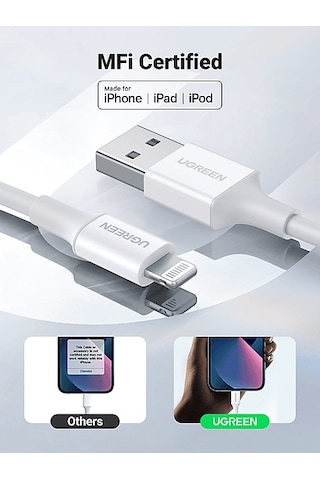 Ugreen Lightning To Usb-a Mfi Sertifikalı Hızlı Şarj Kablosu 1 M Beyaz