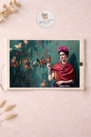 Kitap Kılıfı Ve Metal Kitap Ayracı Seti Frida Kahlo Kelebekler