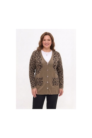Onno Style Women Simli Leopar Desen Klasik Düğmeli Ceket Vizon