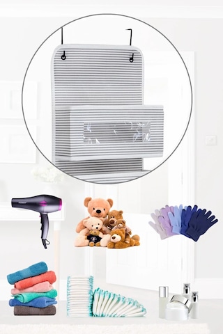 6 Katlı Kapı Arkası Düzenleyici Raf Bebek Eşyası Çocuk Odası Banyo Organizer Çizgili Beyaz - Gri