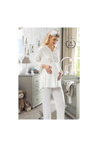 Pijama Ekru Lohusa Pijama Takımı Hamile Ve Doğum Sonrası Anne Adayları İçin Rahat Yumuşak Şık Sade