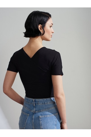 Dilvin 32659 Drapeli Kısa Kollu Top-siyah Bluz - 101a32659