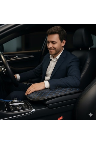 Dacia Solenza Deri Oto Kolçak Kılıfı, Kaliteli Süngerli Mavi Nakışlı.