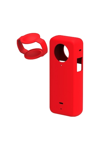 Teltree Insta360 X3 Panoramik Kameraya Uyumlu Kırmızı Silikon Koruyucu Kılıf + Lens Kapak