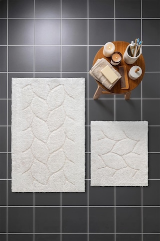 Lilly 2'li Pamuk Banyo Paspas Seti Yumuşak Dokulu Krem Yıkanabilir 60x100 + 60x50cm, Ll006w