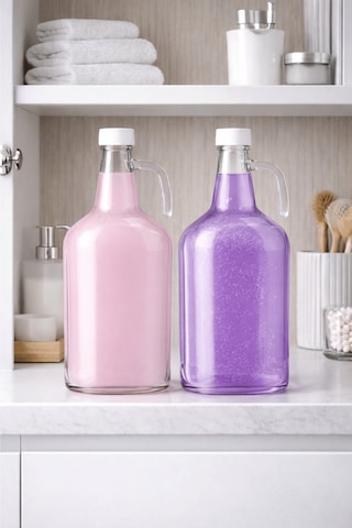 2'li Cam Çamaşır Yumuşatıcı & Sıvı Deterjan Şişesi - 3 Litre Galon Banyo Organizeri Şeffaf