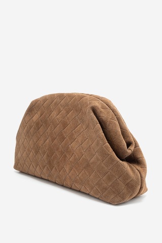 Dericlub Althea Kadın Örgü Desenli Clutch El Çantası Gerçek Süet Deri Taba