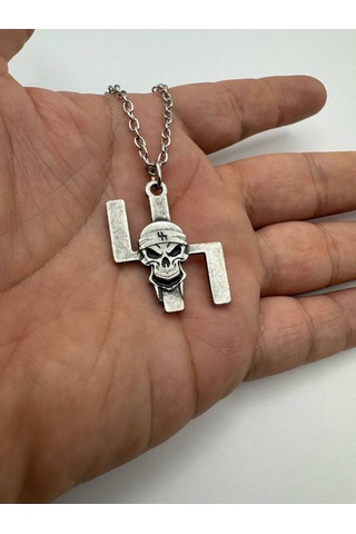 Kuru Kafa Figürlü Gotik Unisex Kolye 60 Cm Zamak Kaplama Zincirli Asi Ruhlu Metal Takı Çok renkli