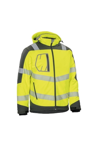 Reflektörlü Su Geçirmez Termal Softshell İş Montu Sarı Sarı