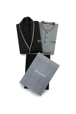 Pierre Cardin 5630 Erkek Triko Sabahlıklılı Uzun Kollu Pijama Takımı-siyah Siyah