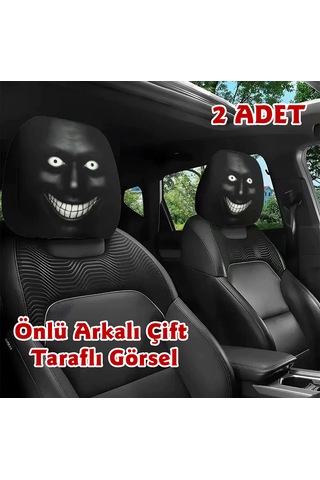 Korkunç Yüz-2 Çift Taraflı Dekoratif Oto Başlık Kılıfı/maske 2'li Siyah