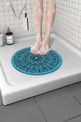 Tasarım Yuvarlak Banyo Paspası Kaymaz Paspas Su Emici Islak Zemin Küvet Kivircik 40x60 Cm Mavi