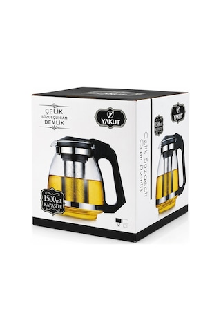 Yakut 7488 Cam Demlik 1500 Ml - Çelik Süzgeçli Plastik Kapak Ve Kulplu