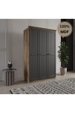 Dali 3 Kapılı Mdf Country Gardırop Antrasit
