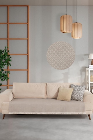 ZeynepTekstil Halfy Natural Pamuklu Koltuk Şalı Çekyat Örtüsü 100 x 210 Bej