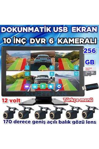 170'' Balık Gözü Ahd 720p Rca Kamera 6 Kanallı 10 İnç Dokunmatik Usb Bsd Dvr Ekran 12 Volt