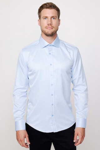 Tudors Modern Slim Fit Uzun Kollu Düz Saten Pamuklu Erkek Mavi Gömlek-23050 Mavi