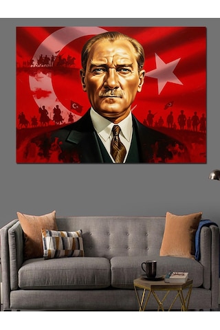 Atatürk Ve Türk Bayrağı Dekoratif Kanvas - Mdf Ahşap Tablo