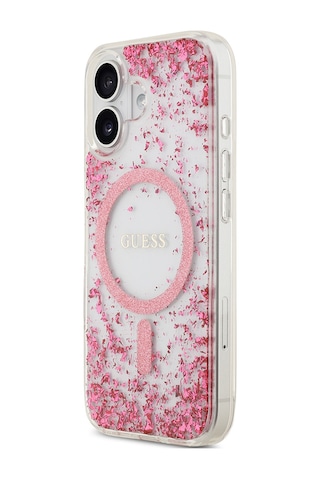 Apple Uyumlu iPhone 17 Kılıf Guess Lisanslı M-safe Özellikli Transparan Resin Bottom Kapak Pembe Pembe