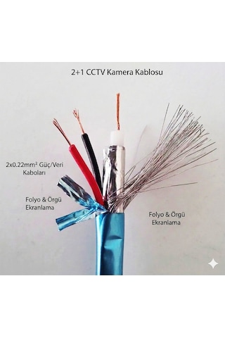 250 Metre Cctv Kablo 2+1 0.22mm 200+50m Güvenlik Kamera Kablosu