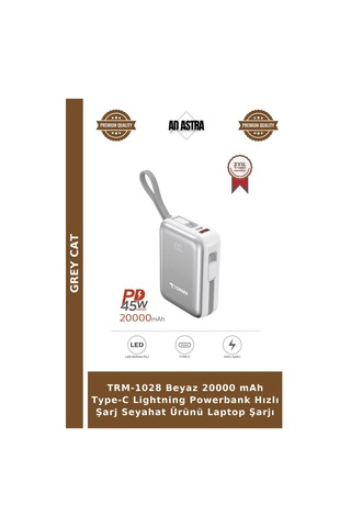 Trm-1028 Beyaz 20000 Mah Type-c Lightning Powerbank Hızlı Şarj Seyahat Ürünü Laptop Şarjı Çok Renkli