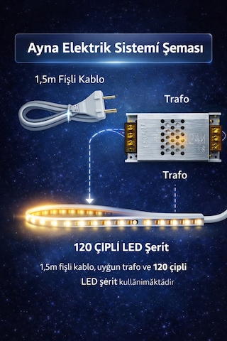 Digital Hayat Mavi Led Işıklı Kare Ayna Dekoratif Banyo Makyaj Aynası Mavi