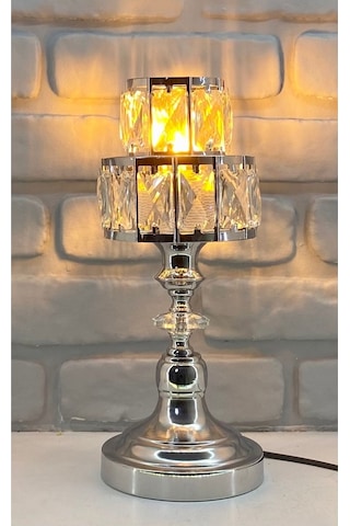 Modern Krom Metal Ayak Çoklu Kristal Taşlı Kademeli Şapka Abajur Krom