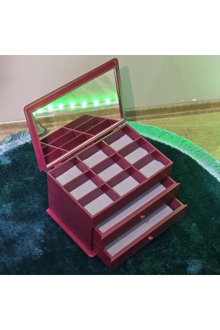 Aynalı 2 Çekmeceli Bölmeli Dekoratif Takı Saat Kutusu