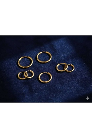 Çelik 3 Çift Set Küpe Gold Altın