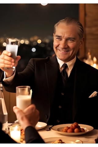 Rakı İçen Atatürk Ev Duvar Salon Ofis Dükkan Dekarasyon Kanvas Tablo Tablosu