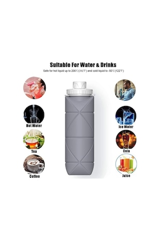 Novahub Katlanabilir Su Şişesi Kupa Ve Şişe Sızdırmaz, Yeniden Kullanılabilir, Bpa İçermeyen, Hafif Seyahat Su Şişesi Kupa, Gri Gri