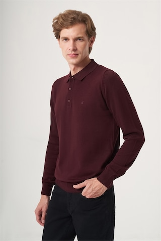 İmza Bordo Polo Yaka Uzun Kol Örme Comfort Fit Pamuklu Kazak 1012265007