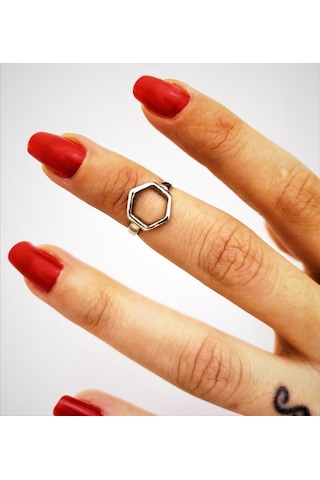 GÜMÜŞ KAPLAMA KARARMAZ ALTIGEN FİGÜR ALTTAN AYARLI EKLEM YÜZÜK-YÜZÜK17 Gümüş